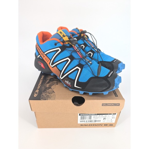 Salomon Speedcross 3 Men 9 Blue Orange Trail Running Shoes Outdoor Hiking Tech - Picture 8 of 11